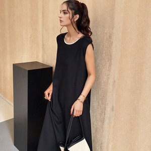 Elegante abito con collo a U in misto lino per le donne solido senza maniche Casual <span class=keywords><strong>moda</strong></span> stampa digitale on-line fornitore all'ingrosso - Product Image 3