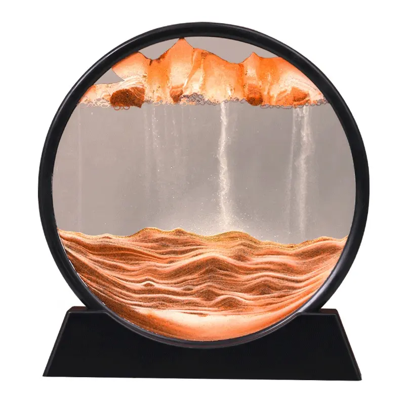 3D Moving Sand Art Frame Round Glasses Deep Sea Sandscape In Motion Display Desktop Decorations Flowing Painting Liquid Sand Art