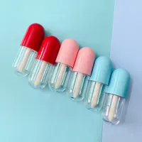 LZ Pack Stock 100pcs Wholesale Cute Capsulel Shape Red Pink Blue Mini Lip Gloss Bottle Custom Logo Pill Lip Gloss Tube