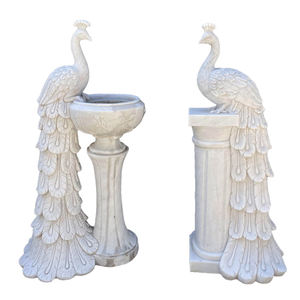 تمثال طاووس رخامي طبيعي بيج للحديقة - Product Image 4