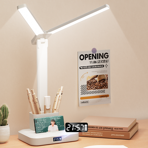 Lámpara de Escritorio LED Moderna de Doble Cabezal, Plegable, con Protección Ocular, Control Táctil, Luz de Lectura, Reloj Digital, 3 Modos de Color, Recargable, <span class=keywords><strong>para</strong></span> Estudio - Product Image 1