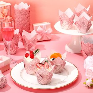 200 Pezzi <span class=keywords><strong>Pirottini</strong></span> per Cupcake a Forma di Tulipano Rosa, Involucri per Cupcake Oro Rosa, Decorazioni per Feste di Compleanno, <span class=keywords><strong>Pirottini</strong></span> di Carta per Dolci - Product Image 4