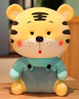Peluche tigre de dessin animé personnalisée OEM ODM, peluche tigre douce avec salopette, logo personnalisé pour cadeau enfant et décoration intérieure