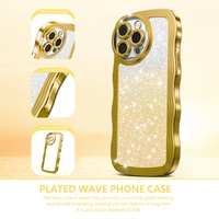 Coque de téléphone souple en TPU Bling Wave pour iPhone 17 Air 16 15 Pro Max 14 Plus 13 12 11 X XS Max 8 7 avec autocollant pailleté et placage, coque arrière