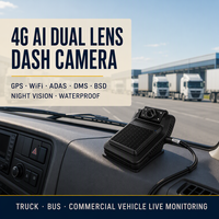 Caméra de tableau de bord 4G AI à double objectif avec GPS, WiFi, ADAS, DMS, BSD, vision nocturne, étanche, pour camions, bus, véhicules commerciaux, surveillance en direct