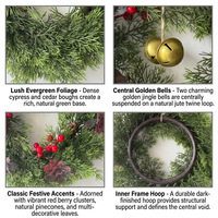 Dekorasi Natal Lintas Negara, Hiasan Pintu Depan Pedesaan Plastik, Karangan Bunga Juniper, Garland Buah Berry Merah, untuk Halaman