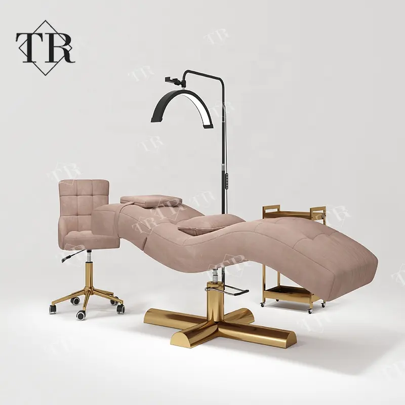 Conjunto de móveis para cama de cílios Turri, móveis de metal para salão de beleza, maca de sobrancelha, cadeira reclinável para sobrancelha