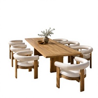 Ensemble de salle à manger d'extérieur en teck de luxe, table de patio 8 places avec fauteuils rembourrés pour villa, hôtel, complexe hôtelier, ferme, appartement