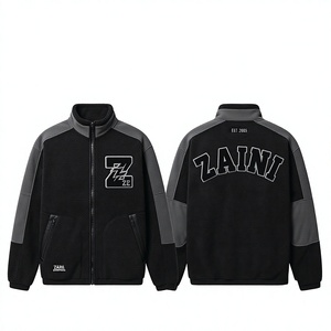 240g Premium Sherpa Polar Fleece Waterproof Breathable Stand Collar Running <b>Jacket</b> Black Gray Contrast Panel Custom Embroidery - Product Image 1