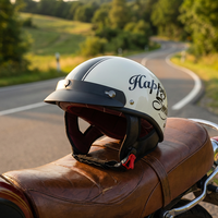 Casque de moto demi-face en ABS avec design rétro imprimé, adapté à la conduite sur route et au trajet quotidien