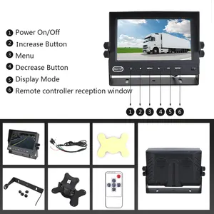 7 Inch Car Desktop Monitor 4CH Quad Split Screen Monitor CVBS Input Truck Bus Rear View Monitor For Truck RV Trailer Van Bus