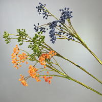 Branche de baies artificielles en mousse orange, verte et bleue, légère, en soie, écologique, multi-pièces, pour la décoration intérieure