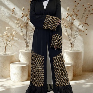 Luxury Golden <b>Sequin</b> Mesh Open Abaya Long Sleeve High Quality Nida <b>Sequins</b> Muslim Abayas Dress 2 Colors 1863# - Product Image 4