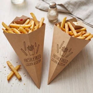 Caja para Papas Fritas en Forma de Cono con Compartimento para Salsa |   Vaso de Papel Kraft para Llevar, para Comida Rápida y Bocadillos - Product Image 1