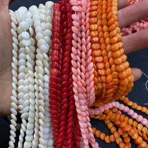 New design dyed color 3*6mm 4*8mm round shape loose coral flat beads , Wholesale synthetic red coral beads for bracelet diy