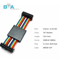Câble plat ruban arc-en-ciel OEM 2,54 mm de pas, 16 broches IDC, 28AWG, contact doré, noyau en ferrite 2300Ω, 84 mm pour signal de PCB embarqué
