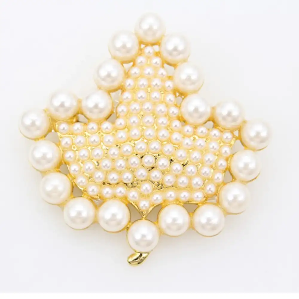 6.35*6.35cm Elegant Nobel Gold-plated Ivy Leaf Pearls Sorority Brooch Pin Breastpin for Women