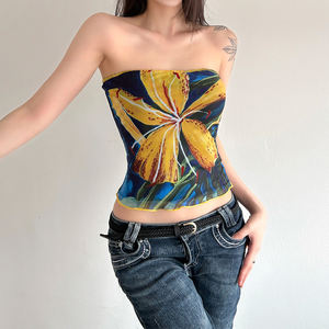 Top Bandeau de Malla con Estampado Floral Estilo Isleño para Mujer, Top sin Tirantes sin Costuras para Verano y Playa - Product Image 2