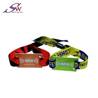 Bracelet en tissu tissé personnalisé en PVC avec interface NFC (13,56 MHz) étanche pour événements festifs et contrôle d'accès hôtelier