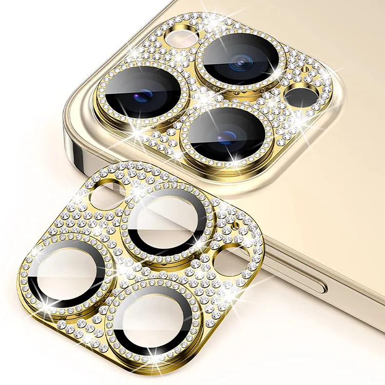 IPhone 다이아몬드 카메라 렌즈 강화 유리 전화 렌즈 9H 유리 카메라 렌즈 필름이있는 개별 금속