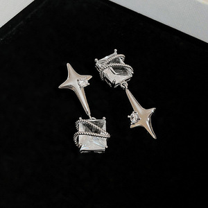 Orecchini a stella quadrata per donna, stile cubetto di ghiaccio con stella a quattro punte simmetrica, gioielli alla moda per le orecchie - Product Image 3