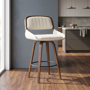 Wholesale Modern PU Leather High Bar <b>Stool</b> with Wood Backrest and Arm-Chrome Footrest for Home Bar Living Room Commercial Use - Product Image 3