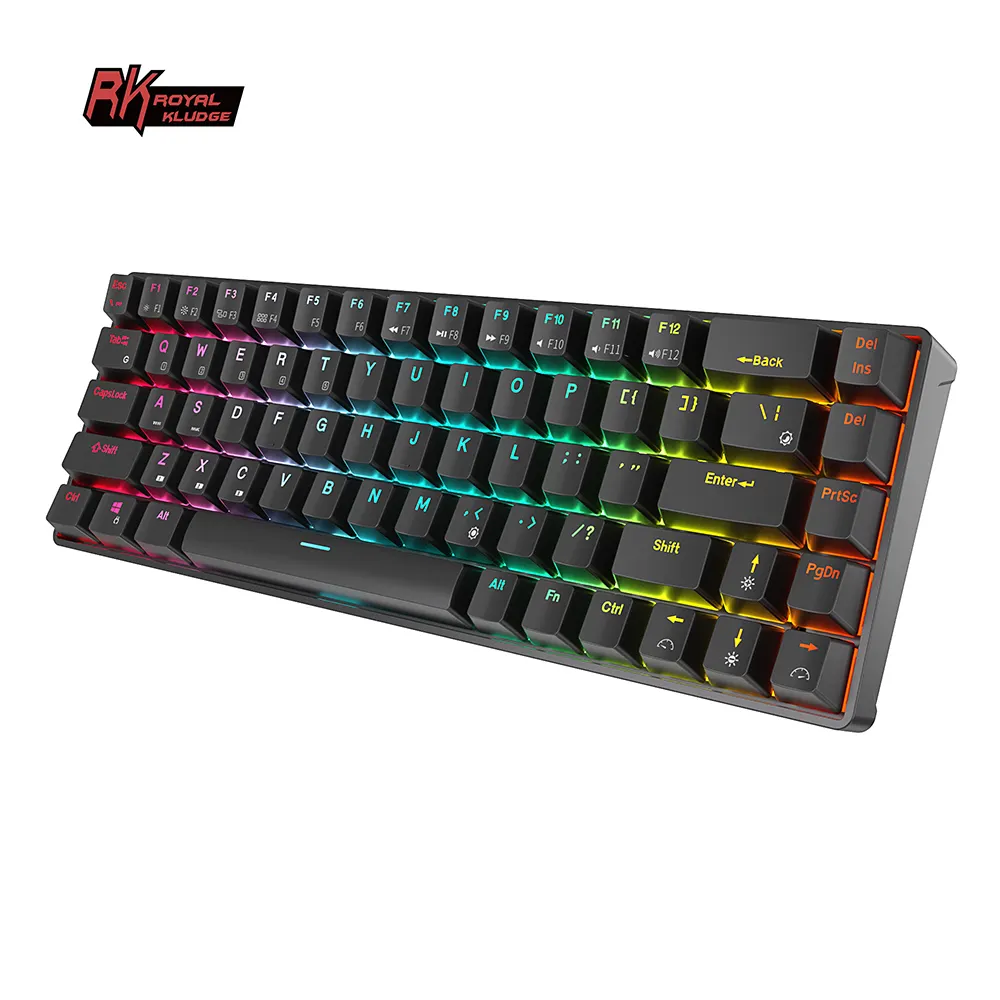 Royal Kludge Keyboard Gaming RK68 Intex, Papan Ketik Gaming Nirkabel Rumbai, Tutup Kunci Jepang Rgb Pelangi
