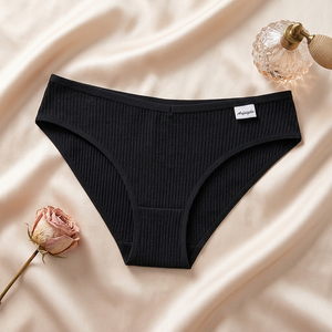 Culottes de bikini côtelées en coton pour femmes, douces, extensibles, couleur unie, taille mi-haute, sous-vêtements respirants pour usage quotidien, vente en gros - Product Image 3