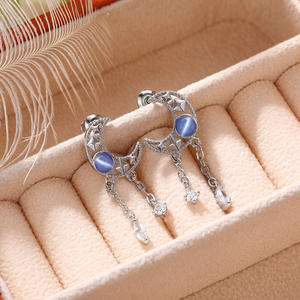 Pendientes Colgantes con Forma de Luna, Plata 925, Oro Blanco, Cristal, Diamantes de Imitación, Corte Pera, Engaste en Bisel, Románticos, para Uso Diario de Mujeres - Product Image 5