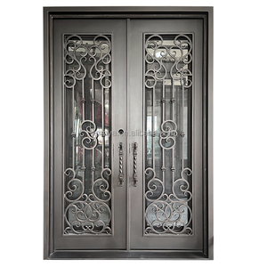 Modern Double Entry <strong>Door</strong> Security Puerta De Metal Entry <strong>Door</strong> Security Metal Double <strong>Door</strong> <strong>With</strong> Frosted Glass - Product Image 1