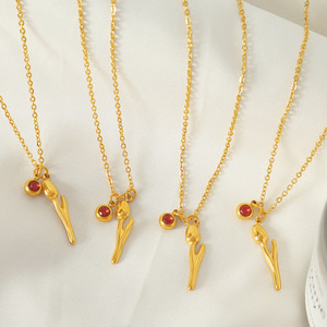 Tulip Rhinestone Pendant Necklace 18k Gold Plated <b>Titanium</b> Steel Everyday Wear Simple Elegant Design - Product Image 4