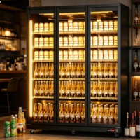 Réfrigérateur vitrine à vin commercial pleine largeur avec éclairage LED, en verre, température réglable, affichage couleur, congélateur