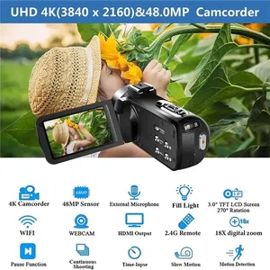 Caméscope 4K complet professionnel pour YouTuber, caméras vidéo numériques pour diffusion en direct, photographie 18X, enregistreur de vlogging, <span class=keywords><strong>webcam</strong></span> ultra HD - Product Image 4