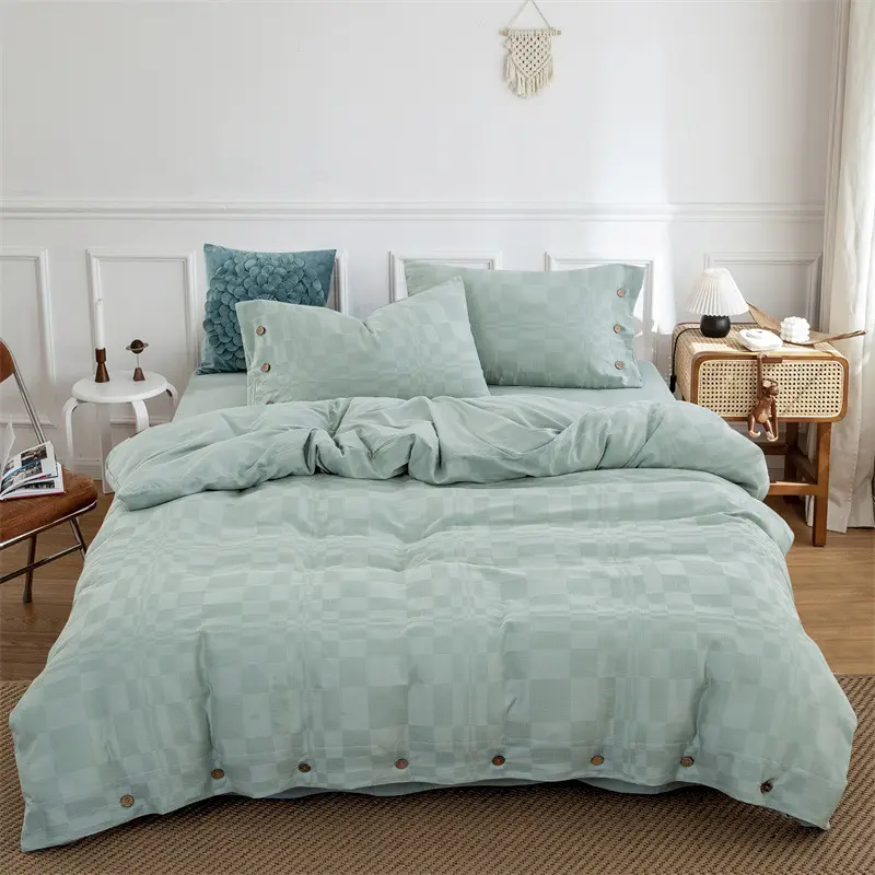 Nordic Simple Style Washable Waffle Cotton Bedding Four Piece Set Light Luxury Quilt Cover Set