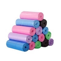 Kleurrijke zwart groene roze blauwe paarse vuilniszakken, op maat gemaakte afmeting, wegwerpbaar plastic materiaal, rolvoeding, meel.