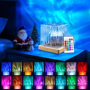 Lampe de projection d'ondes océaniques : Lumière ambiante RVB effet aurore avec télécommande, lampe décorative de chevet créative à ondulations d'eau 3D - Product Image 1