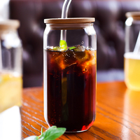 Verres à boire 14oz/16oz gobelet en verre transparent à haute teneur en borosilicate tasse réutilisable tasse à jus tasses à thé en verre avec couvercle en bambou