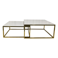 Ensemble de tables basses carrées avec plateau en marbre blanc et structure en acier inoxydable doré