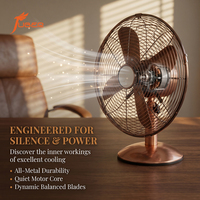 Ventilateur de table en chrome brillant antirouille à 4 pales métalliques, avec base ronde miroir, pour la décoration de la maison