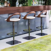 Tabouret de bar moderne italien avec structure métallique, siège en cuir véritable, pivotant, luxe léger, chaise de comptoir pour cuisine, îlot, hôtel, maison, usage commercial