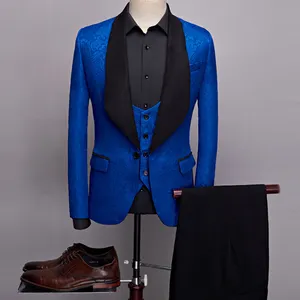 Jacquard Shawl Lapel Man Suit Groom Wedding Men's Blazer Groomsmen Suits 3 Pieces Jacket Vest Pants Tie