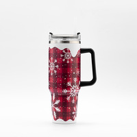Vaso Térmico de Acero Inoxidable de Doble Pared de 40 oz con Asa, Aislado para Bebidas Frías/Calientes, Libre de BPA, con Diseño Navideño