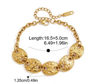 Conjunto de Joyería de Acero Inoxidable Chapado en Oro de 18K, Collar con Colgante de Disco Martillado, Pulsera y Pendientes, Textura Irregular - Product Image 6