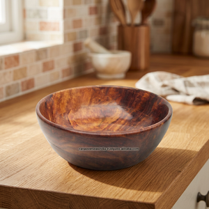Handmade Eco-Friendly Modern Round Carved Wooden Large Novelty Serving Bowl for Salad Rice Fruit <b>Pasta</b>-Home/Restaurant Party Use - Product Image 2