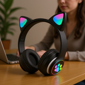 Casque sans fil Bluetooth Myrva, design patte de chat, commande tactile, charge Type-C, son stéréo, indicateur de batterie LED - Product Image 2