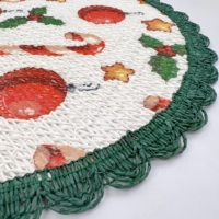 Napperon rond tissé à motif de canne à sucre de Noël festif, bord festonné en dentelle, pour la décoration de table de fêtes