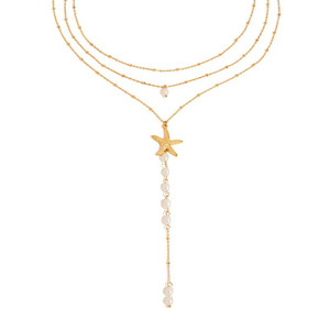 Collier élégant à plusieurs rangs avec pendentif étoile de mer, bijoux de mode sur le thème marin, couleur or - Product Image 1