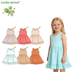 Gaun Anak Perempuan Musim Panas Baru Warna Solid Tanpa Lengan Gaun Santai Anak Perempuan Barat Gaun Anak Leher O - Product Image 1