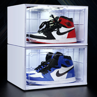 Boîte à chaussures transparente avec lumière UV LED, boîte à chaussures magnétique avec injection par aspiration, plastique PP rectangulaire, pliable, boîte de rangement