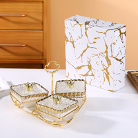 Assiette carrée en porcelaine, style européen et minimaliste, pour fruits, collations et bonbons, avec support en fer